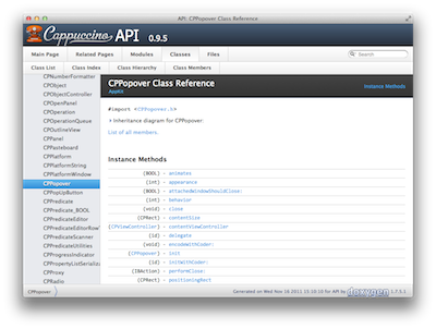 Cappuccino 0.9.5 documentation screenshot.