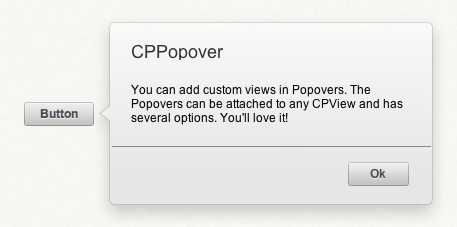 A CPPopover control originating from a button.